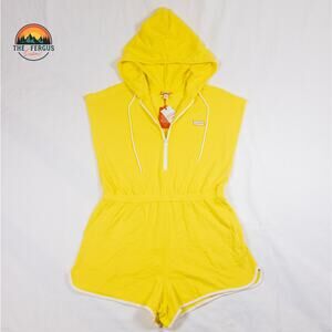 Hunter Womens Romper One Piece Yellow Hood Half Zip Pockets Womens Size L